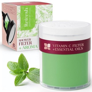 Radiance by Mist 비타민 C 샤워 필터 교체 카트리지 + 스팀기 아로마테라피 - K 뷰티 피부 및 모발 향상 AquaBliss용 범용 정수 교체품 페퍼민트, 1