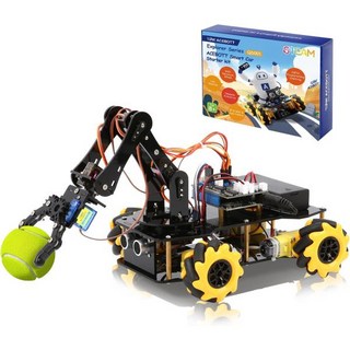 ACEBOTT 5DOF 스마트 로봇 팔 자동차 키트 Arduino/Python/Blockly 프로그래밍 프로젝트/STEM 교육/과학 코딩 키트와 호환되는 4WD 원격 제어 12, Smart Robot Arm Car Kit