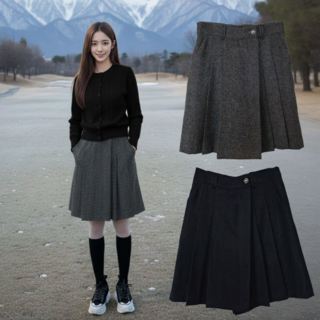 원온모직랩치마바지 겨울 골프 출근룩 플리츠스커트