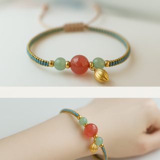 금전운 팔찌 행운팔찌 패션팔찌 로프체인 금색비즈 빨간색 끈 남여공용 재물운 부귀 커플아이템