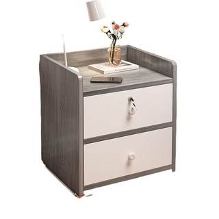 簡約現代帶鎖床頭櫃：臥室收納、迷你置物架、床邊櫃, 灰雙抽, 1件