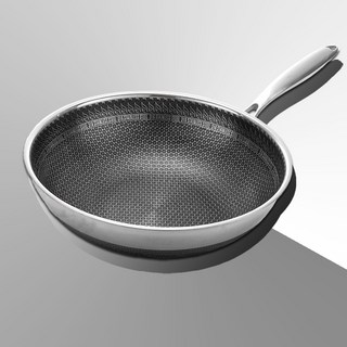 316不鏽鋼炒菜鍋 平底鍋 雙面蜂窩不沾鍋，適用多種爐具，真空手把隔熱佳, 1個, 34cm（不含鍋蓋）, 34cm
