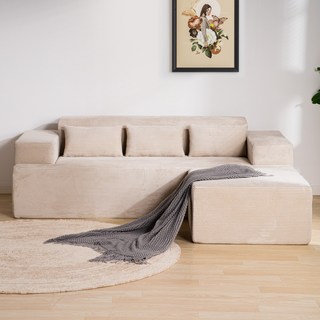 Patbrela 무조립 벨벳 리클라이너 소파 세트 3인용, 아이보리