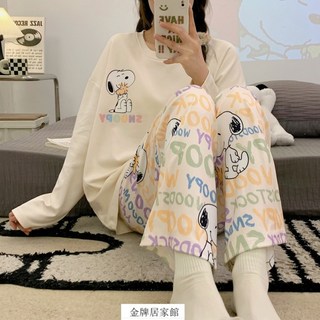 Snoopy 史努比睡衣套裝 長袖睡衣 傢居服 大尺碼可愛女睡衣 春鞦季居傢服