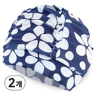 수영모모자 주름 스판 수모 아쿠아로빅수영모, 꽃무늬네이비, 2개