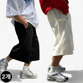 빠델 [당일출고/1+1] 7부 사이드스냅 버뮤다팬츠 벌룬 와이드 반바지 빅사이즈스웻 팬츠 츄리닝