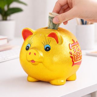 생활기준 복들어오는 행운 황금 돼지 저금통, 1개, 골드