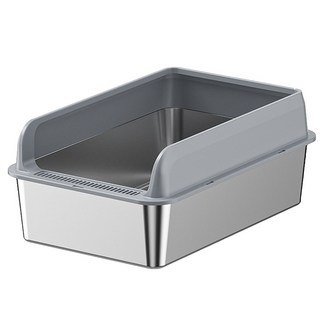 不鏽鋼半封閉貓砂盆 開放式 不黏底無異味 貓砂盆 貓用品, 淺灰, 1個
