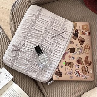 韓國筆電包 ipad平板電腦包 ipad保護套 KAZUM刺繡褶皺馬卡龍色蝴蝶結ipad電腦包ins筆電收納包, 銀色,11寸, 1個
