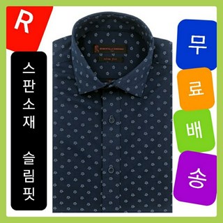 [R] @ 스판(네이비) ~ 압축된 얇은기모 스판 슬림핏 플라워 프린트 무늬