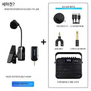 무선마이크 색소폰 전용 충전식 블루투스 마이크 세트 스마트폰 호환 강의용, Q018 색소폰 무선 마이크+대형 스피커, 단일 모델