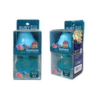 【小不點】SUSY香草奶嘴，安撫奶嘴，新生兒/早產兒適用，附收納蓋，安全無毒材質，有效舒緩寶寶情緒, 1個, 3號香草味缺口型+蘑菇蛋收納蓋（粉藍）