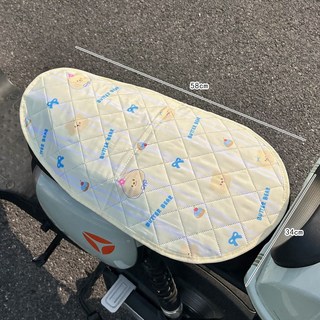 電瓶車夏季坐墊防塵隔熱摩托車坐墊套 反光鋁箔翻翻墊防水防曬, 1個, 黃油小熊(米)