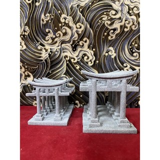 京綸 鳥居石獅石雕擺設組，日式庭園造景裝飾，辦公室水族箱擺件, 原色,小