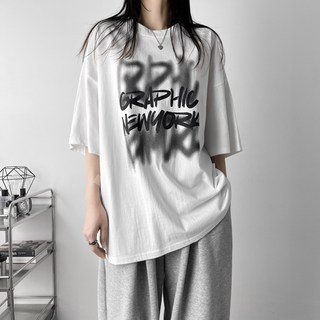 레이디스룸 국산 남녀공용 20수 오버핏 싱글 그래픽 레터링 빅사이즈 면 박스 반팔 티셔츠