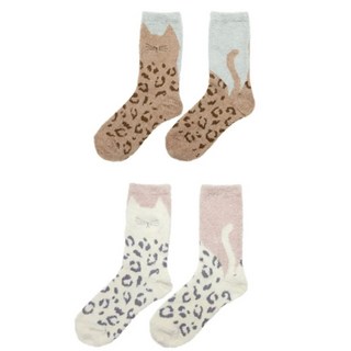花日屋 蓬鬆貓咪中筒襪 豹紋設計