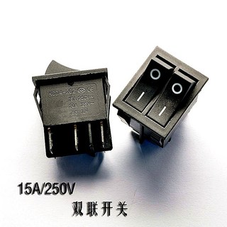 【no】雙聯六腳船型開關 電源翹板開關 KCD8-212N 15A/250V 雙切開關, 1個