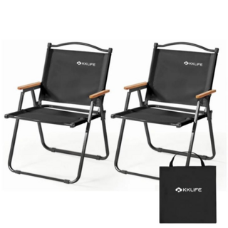 크크라이프 튼튼한 폴딩 캠핑 의자, 2개, 블랙, 대형