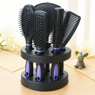 두작 빗 5종 세트 헤어 브러쉬 거울 포함 거치대, 퍼플, 1개