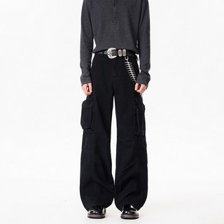 美式高街男款牛仔褲 春季新款工裝休閒直筒長褲