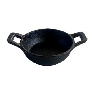 鑄鐵迷你煎鍋平底雙耳鍋，迷你廚房食玩真煮10cm無涂層, 1個, SR10厘米H