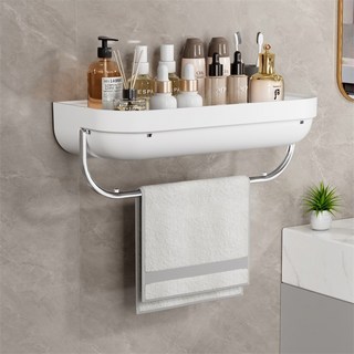 浴室置物架免打孔輕奢衛生間壁掛式毛巾架收納架洗漱臺儲物架壁挂式置物架收納架陳列架儲物架居家收納廚房收納浴室收納, 方形款【純白】, 1個