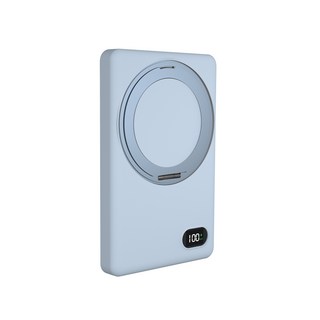 【ＷH 3C】台中18H快速出貨 行動電源 5000mAh 磁吸 無線充電 帶支架 行充 充電寶 可上飛機, 寶石藍