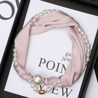 FANSYLI 봄여름 새틴 스카프 여성 진주 목걸이 패션 마그네틱 스카프 W2412D19