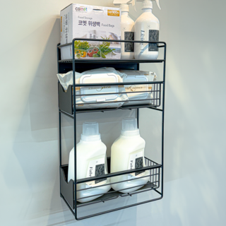 살림생각 다용도 슬라이딩 냉장고 자석 선반, 3단, 블랙