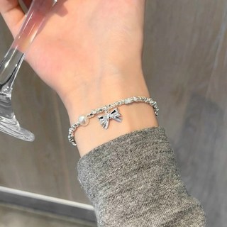 君越百貨 彰化現貨 S925純銀珍珠手鏈 女款2024新款 爆款高顔值碎銀子手鐲 ins小衆設計