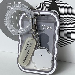 말랑구미 실리콘 스프링 스트랩 카드홀더 아이돌 탑로더 포토카드 교통카드 케이스 학생증 키링, 1개, 그레이