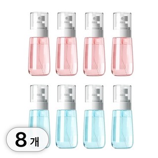 투데이리빙 8개입 세트 화장품 펌핑 공병 60ml + 미스트 용기 60ml 여행용 투명 크림통 스킨 로션 향수 소분통 휴대용 보관통 스프레이 펌프 디스펜서, 8개, R98592B(블루+핑크