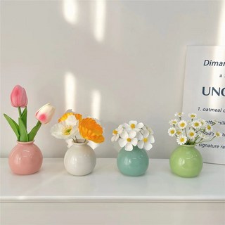 陶瓷小花瓶 北歐風迷你花器 客廳桌面裝飾擺件 臺灣現貨, 藍色豆芽花瓶套裝,寬7.2*口徑3.5*高12cm