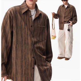 男士條紋長袖襯衫，寬鬆落肩設計，質感休閒百搭