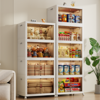 모룸 대용량 무설치 접이식 수납장 다용도 양문 이동식 폴딩 리빙박스 옷정리 수납함, 4단