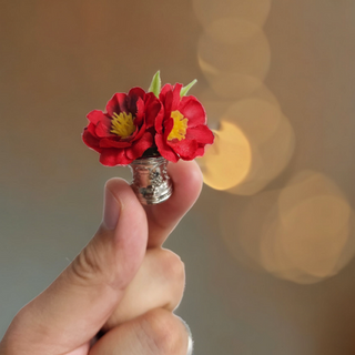 납골당 꾸미기 미니 레드 플라워 꽃병 미니어쳐 납골당꽃 화병 상차림 상 봉안당 꾸미는 추모장식 기억 추억 장식 추석 설날 성묘 성묘꽃 silver, 붉은색
