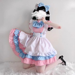 女僕Lolita連衣裙 COS公主風 成人角色扮演服裝 聖誕節人偶服, 1個, 粉色五件套+絲襪3XL