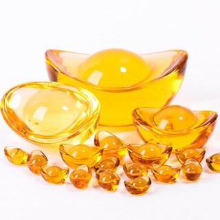 【微景小舖】1 3cm黃水晶元寶 招財金元寶 新年節日活動禮品 過年家居裝飾擺設 迷你琉璃小元寶 水晶元寶 招財元寶, 特小號-1cm金元寶