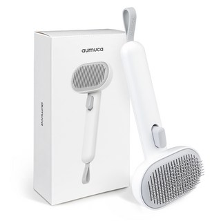 [공식파트너] aumuca 아우무카 반려동물 브러쉬 스마트 케어 장모용 원터치 슬리커 강아지 고양이 빗, 화이트, 1개