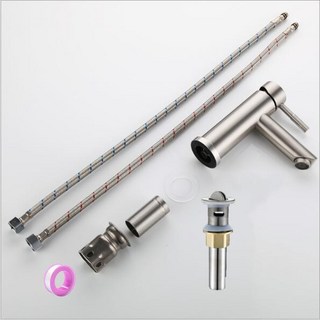 淼瀅精品衛浴 304不銹鋼冷熱面盆水龍頭 無鉛拉絲洗手盆洗臉盆龍頭 大流量浴櫃龍頭 單孔水龍頭 臉盆龍頭, B3028A單孔臉盆冷熱直嘴龍頭一字手柄