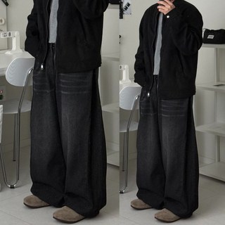 르위 남성용 청바지 밴딩 와이드 데님