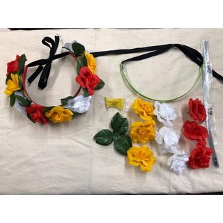 原住民頭花/可調式頭花/卑南族/魯凱族/排灣族/DIY材料包/花圈/花帽/手做, 大玫瑰材料包,材料包加購三色編線