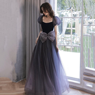 晚禮服 小禮服 宴會禮服 吊帶洋裝 公主裙 蓬蓬裙 紫色晚禮服2025新款高級感輕奢小衆學生藝考成人禮生日公主裙僊氣, 黑色送腰帶【919】,2XL【65-70公斤】