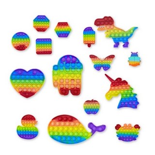 1+1+1+1 어몽어스 푸쉬팝 버블팝 레인보우 푸시 뾱뾱이 에어캡 촉감 공룡 집콕 보드 키덜트 스트래스 해소 장남감 방과후 감각 발달 어린이집 답례품 노인 치매예방, 05.어몽어스+원형+네모+유니콘, 4개