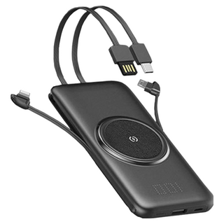 無線充電行動電源, 無線充電自帶線行動電源,白色