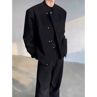 新中式立領西服外套男青少年春季新款潮牌設計感小眾寬鬆休閒外套