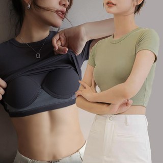 모달 브라탑 여름 크롭탑 노브라티 크롭티 반팔 탱크탑 슬림핏 이너웨어 운동복 -스퀘어넥