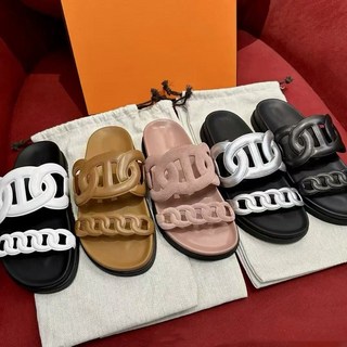 二舅鞋 大尺碼 42 豬鼻子 her 鏈條 愛馬 防滑 厚底 拖鞋女 涼拖 女厚底 厚底拖鞋 拖鞋 早衣服》, PU 白色,鞋號42/26  內長 25.5cm