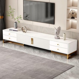 YAPOGI 가정용 수납 가능 서랍형 서랍장 대리석 무늬 TV장 모조 세라믹 거실장 가정용 거실장, 화이트+골드 4서랍