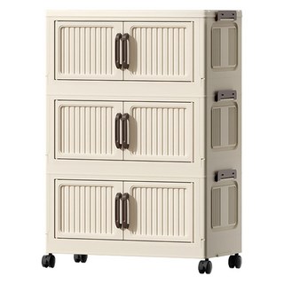 SSOK-DARM 쏙담 대용량 플라스틱 이동식 수납 정리 빈티지 폴딩 리빙박스, 반투명, 3단, 화이트